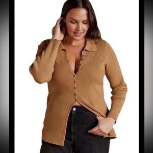 Maeve Tan Button-Up Cardigan